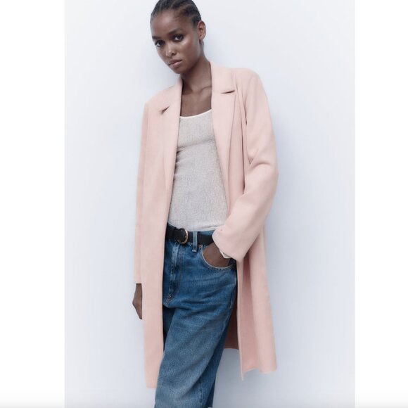 Zara Faux Suede Lapel Collar Coat Trench Jacket Blush Pink Size Medium - Picture 2 of 14